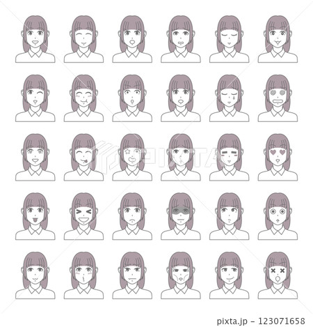 色々な表情の女の子 セット 30パターン ロングヘア 123071658