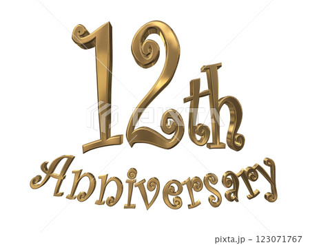 3DCG文字「12th Anniversary/12周年マークキラキラ」ゴールド,金 123071767