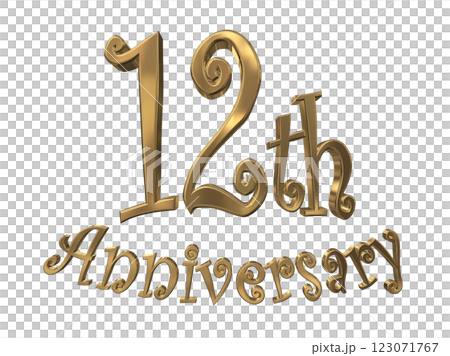 3DCG文字「12th Anniversary/12周年マークキラキラ」ゴールド,金 123071767