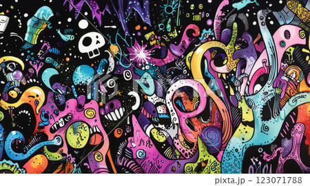 abstract shapes that morph into playful characters, fantasy symbols, and quirky doodles abstract shapes that morph into playful characters, fantasy symbols, and quirky doodles 123071788