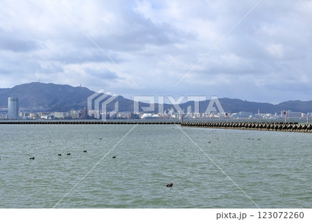 冬の琵琶湖越しに見る大津市街 冬の琵琶湖越しに見る大津市街 123072260