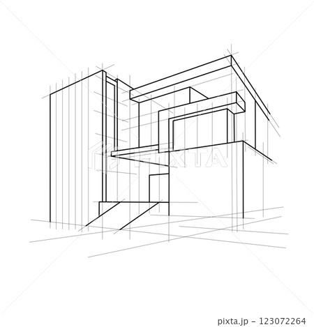 Modern Building Architecture drawing outline sketch design illustration  123072264