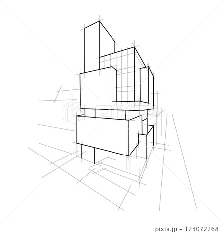 Modern Building Architecture drawing outline sketch design illustration Modern Building Architecture drawing outline sketch design illustration 123072268