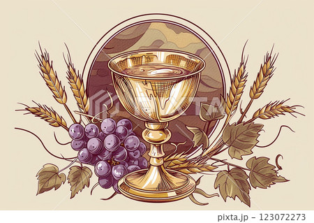 holy communion composition horizontal illustration on white background holy communion composition horizontal illustration on white background 123072273