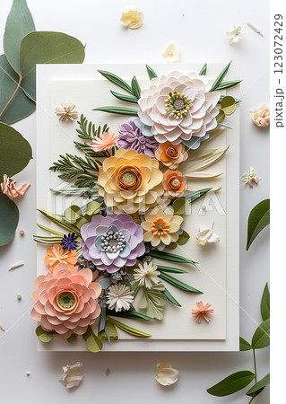 Beautiful pastel flower bouquet spring holiday greeting card design Beautiful pastel flower bouquet spring holiday greeting card design 123072429