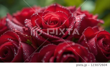 Romantic Macro Shot of Red Roses with Dew 123072604