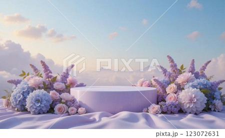 Harmonious Pastel Blooms and Elegant Display Stand 123072631