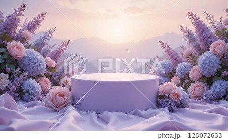 Soft Lavender Display with Roses and Lilacs 123072633