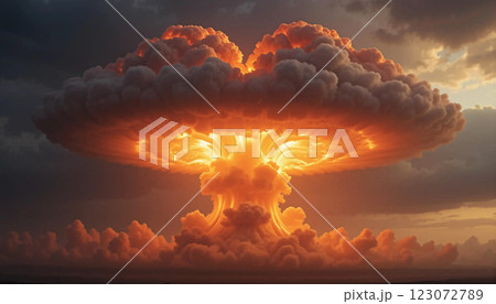 Powerful Atomic Explosion with Fiery Core 123072789