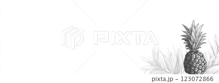 Fresh pineapple resting on a neutral background with green leaves creating a minimalistic vibe. Generative AI 123072866