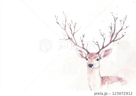 Elegant illustrated deer with intricate antlers showcasing natural beauty and charm in a serene setting with ample space. Generative AI Elegant illustrated deer with intricate antlers showcasing natural beauty and charm in a serene setting with ample space. Generative AI 123072912