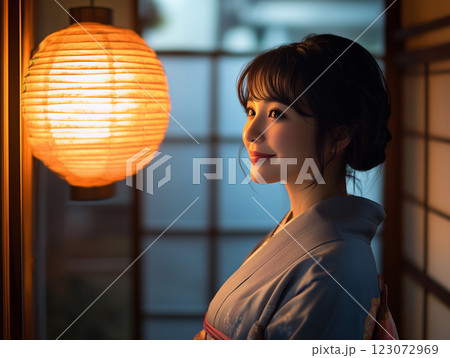 伝統的な旅館の女将さん	 伝統的な旅館の女将さん	 123072969