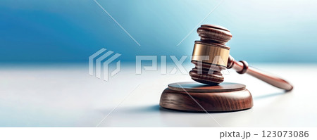 Legal Symbolism: Wooden Judge's Gavel on Blurred Light Background 123073086