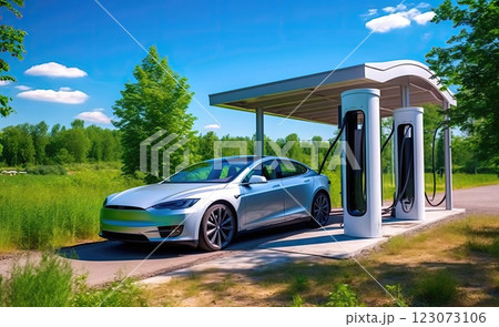 Electric Revolution: Stylish Car Embracing Future Charging 123073106