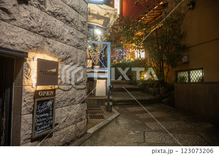 神楽坂　芸者小道(熱海湯階段)の夜景 123073206