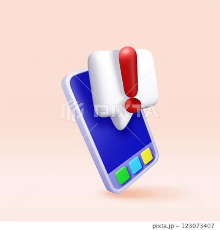 3D exclamation mark in chat bubble in smartphone. 123073407