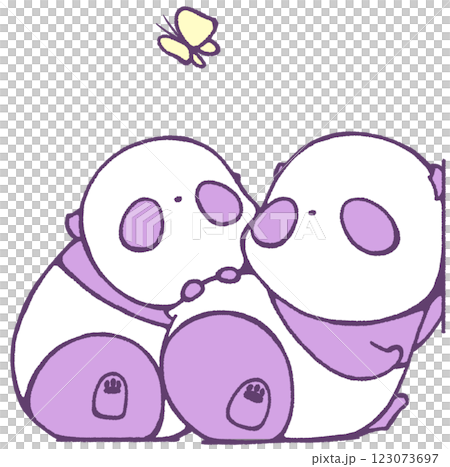 壁によりかかりながら蝶を見あげる子パンダたち(紫色) 壁によりかかりながら蝶を見あげる子パンダたち(紫色) 123073697