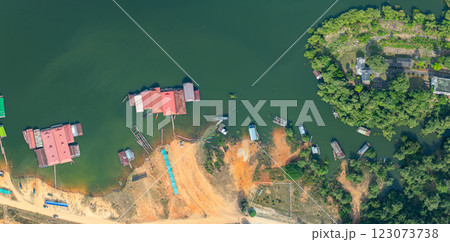 Aerial top View of Lakeside Village  Lifestyle of the villagers near Doi Tao Lake 123073738