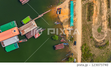 Aerial top View of Lakeside Village  Lifestyle of the villagers near Doi Tao Lake 123073740