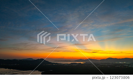 Aerial view of Panoramic Sunset Over Coastal Cityscape of Phuket 123073806