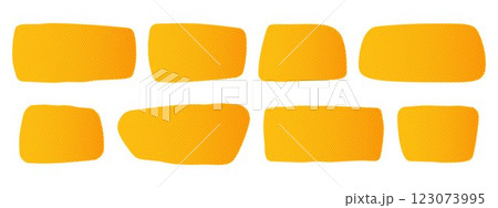 A set of jagged hand drawn quote frames. Blank speech bubbles. Orange shaped text boxes. Flat vector isolated illustration on white background A set of jagged hand drawn quote frames. Blank speech bubbles. Orange shaped text boxes. Flat vector isolated illustration on white background 123073995