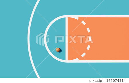 Basketball Ball on the Court with white Line. 3D Rendering 123074514