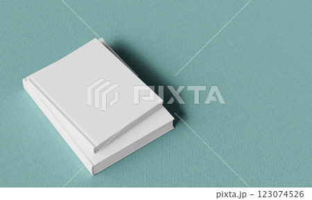 White Hard Cover Book Mock up with Green Fabric Background. 3D Rendering 123074526