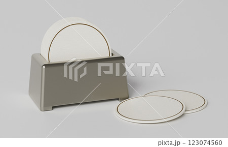 Circle Cup Coaster and Holder Mock up. 3D Rendering Circle Cup Coaster and Holder Mock up. 3D Rendering 123074560