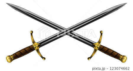 Crossed Medieval Swords Vintage Style Illustration 123074662