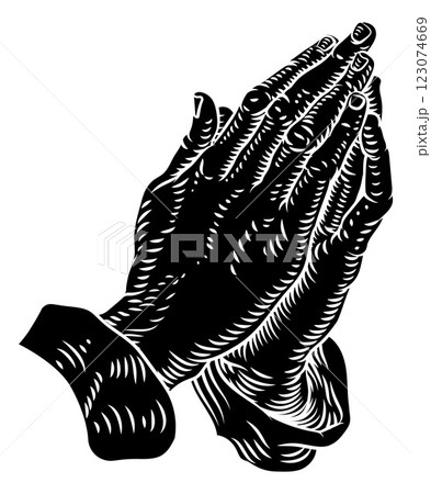 Praying Hands Prayer Christian Vintage Woodcut 123074669