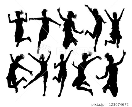 Happy Woman Jumping For Joy Silhouette Women 123074672