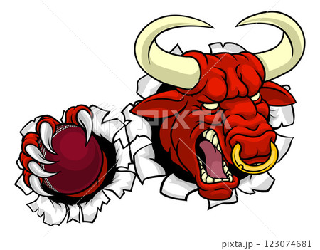 Bull Minotaur Longhorn Cow Cricket Mascot Cartoon Bull Minotaur Longhorn Cow Cricket Mascot Cartoon 123074681