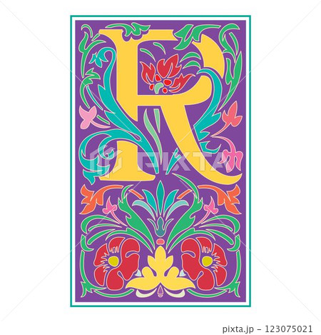 victoriana Initial Caps Font Capital Letter R vector design 123075021