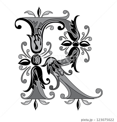 Vincente Initial Caps Font Capital Letter R vector design 123075022