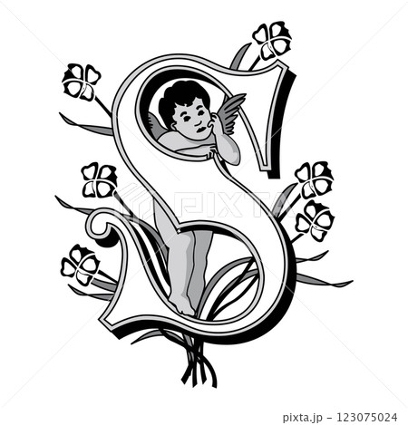 Cherubs Initial Caps Font Capital Letter S vector design Cherubs Initial Caps Font Capital Letter S vector design 123075024