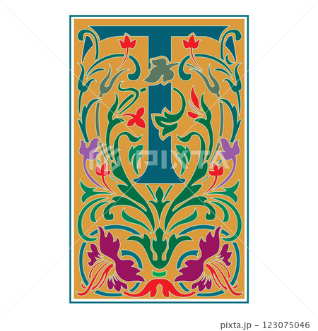 victoriana Initial Caps Font Capital Letter T vector design 123075046