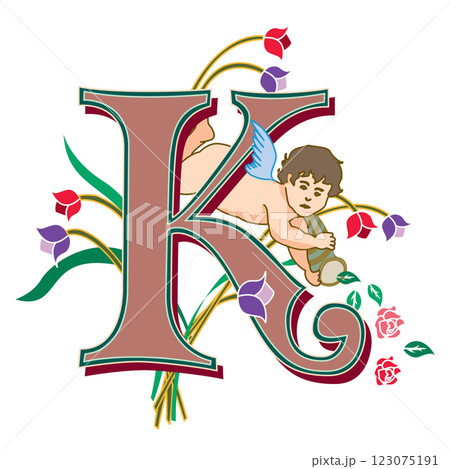 Cherubs Initial Caps Font Capital Letter K vector design 123075191