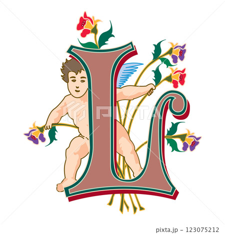 Cherubs Initial Caps Font Capital Letter L vector design Cherubs Initial Caps Font Capital Letter L vector design 123075212