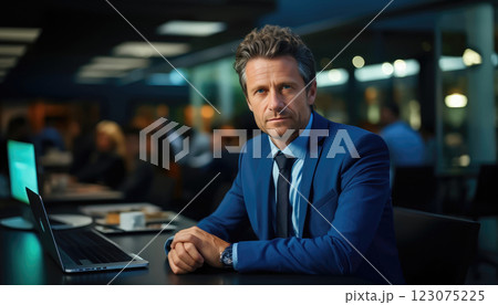 Senior Executive in Formal Attire Working on a Laptop 123075225