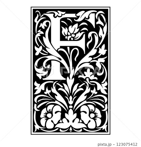 victoriana Initial Caps Font Capital Letter F vector design 123075412