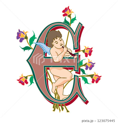 Cherubs Initial Caps Font Capital Letter E vector design 123075445