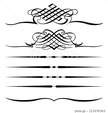 Vintage Decorative Ornamental Divider Border Silhouette set vector design 123076363