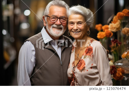 Happy Elderly Couple Embracing Each Other 123076474