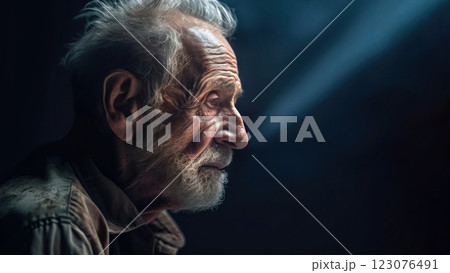 Wrinkled Face of an Elderly Man 123076491