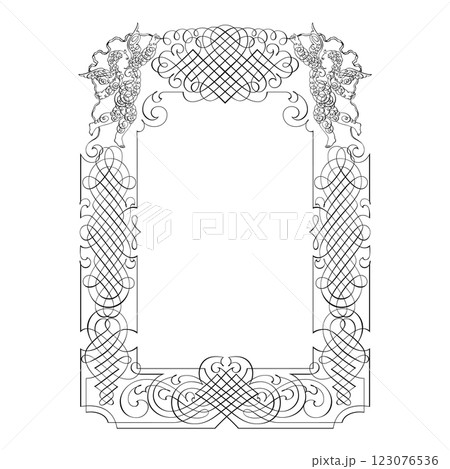 Vintage forged floral classic calligraphic retro vignette scroll frames ornamental design elements black set isolated vector 123076536