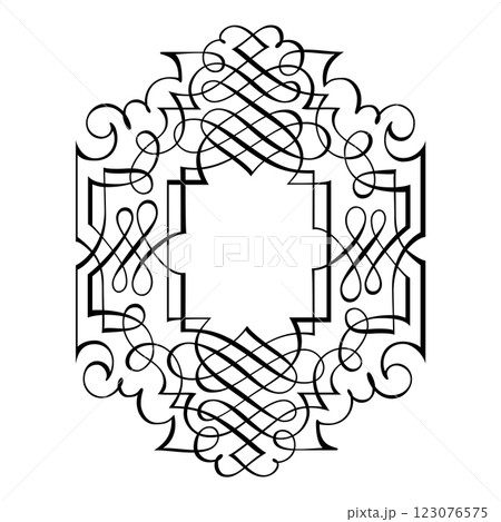 Vintage forged floral classic calligraphic retro vignette scroll frames ornamental design elements black set isolated vector 123076575