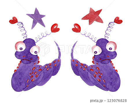 Funny snakes with carnival ears. Kind children's watercolor illustration for your design 123076828