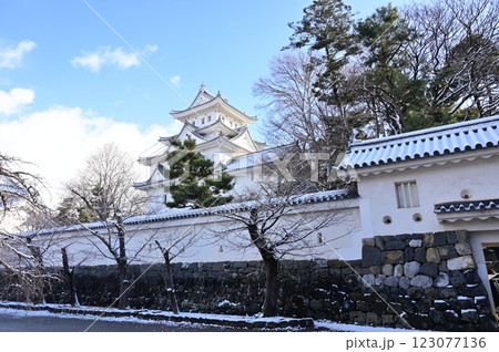 大垣城の天守閣と晴天と雪 123077136