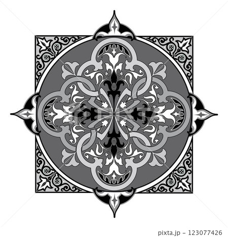 Decorative arabesque and ornamental mandala symbols set isolated vector 123077426