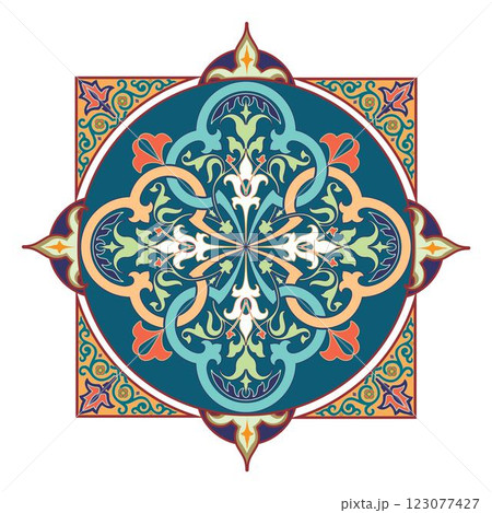 Decorative arabesque and ornamental mandala symbols set isolated vector 123077427